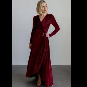 Baltic Born | Serena Shimmer Velvet Wrap Dress | Merlot - L